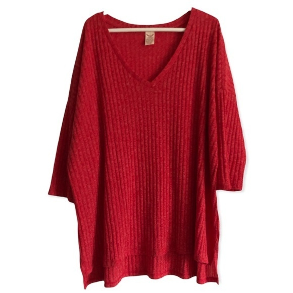 Faded Glory Sweater Women’s Size 4X Red Pull Over V‎ Neck